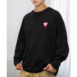 ブラック-ハート2 | ワイドシルエット ワンポイント長袖Tシャツ ロンT | GROOVY STORE