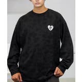 ブラック-割れハート | ワイドシルエット ワンポイント長袖Tシャツ ロンT | GROOVY STORE