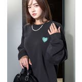 ブラック系-ハート2 | 刺繍 ワンポイント 裏起毛 スウェットトレーナー | GROOVY STORE