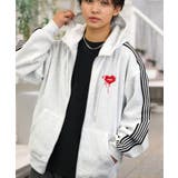 ホワイト系 | ボリューム袖 ハート ワイド ジップパーカー サイドライン モードグラフィック | GROOVY STORE