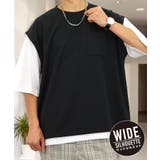 ブラック-9001 ベスト風Tee | Tシャツ半袖 オーバーサイズ ジョーゼット | GROOVY STORE