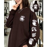 ブラウン | スプレー風プリント ロンｔ 長袖Tシャツ | GROOVY STORE