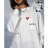 ホワイト | ハート プリント ロンｔ 長袖Tシャツ 刺繍 ワンポイント グラフィックt | GROOVY STORE