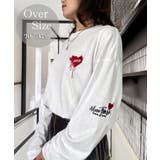 ホワイト-1 | ハート 2か所刺繍 長袖Tシャツ 白 黒 ロンT | GROOVY STORE