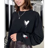 ブラック-2 | ハート 2か所刺繍 長袖Tシャツ 白 黒 ロンT | GROOVY STORE