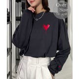 ブラック系-2 | ハート 2か所刺繍 長袖Tシャツ 白 黒 ロンT | GROOVY STORE