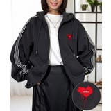 ボリューム袖 ハート ワイド ジップパーカー サイドライン モードグラフィック | GROOVY STORE | 詳細画像1 