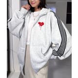 ホワイト系 | ボリューム袖 ハート ワイド ジップパーカー サイドライン モードグラフィック | GROOVY STORE