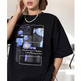 ブラック‐フラワー1 | ルーズフィット グラフィック 半袖Tシャツ 短丈可能 ドロスト | GROOVY STORE