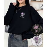 ブラック-フラワー | 【ワイド】長袖Tシャツ ロンｔワンポイント カジュアル キレイめ | GROOVY STORE