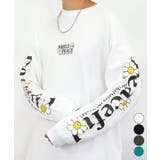 ホワイト-デイジー×ロゴ袖 | 3種類のデザインロンT ロンティー長袖 袖プリント | GROOVY STORE