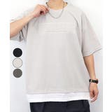 アイスグレー-9003 立体ロゴTee | Tシャツ半袖 レイヤード風Tシャツ ジョーゼット | GROOVY STORE