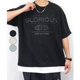 ブラック-9004 シートプリントTee | Tシャツ半袖 レイヤード風Tシャツ ジョーゼット | GROOVY STORE