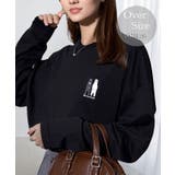ブラック12635019-2 | ゆったり 着やすい ルーズシルエット 刺繍ワンポイント ロンT  | GROOVY STORE
