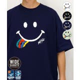 ネイビー | 【SMILEY FACE】【オーバーサイズ】Tシャツ半袖 サガラ刺繍 | GROOVY STORE