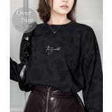 ブラック12635036-3 | ゆったり 着やすい ルーズシルエット 刺繍ワンポイント ロンT  | GROOVY STORE