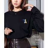 ブラック12625036-10 | ゆったり 着やすい ルーズシルエット 刺繍ワンポイント ロンT  | GROOVY STORE