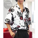 ホワイト×レッド | 【オーバーサイズ】総柄 開襟 アロハ シャツ ＃オーバーサイズ シャツ | GROOVY STORE