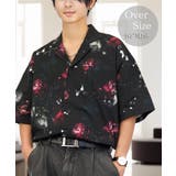ブラック×レッド | 【オーバーサイズ】総柄 開襟 アロハ シャツ ＃オーバーサイズ シャツ | GROOVY STORE