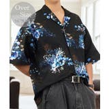 ブラック×ブルー | 【オーバーサイズ】総柄 開襟 アロハ シャツ ＃オーバーサイズ シャツ | GROOVY STORE