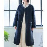ブラック | ラインキルトノーカラーコート コート ロングコート | Growing Rich
