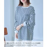 ボーダー柄カジュアルロンT トップス Tシャツ | Growing Rich | 詳細画像2