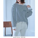 ブラック | ボーダー柄カジュアルロンT トップス Tシャツ | Growing Rich