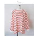 オレンジ | ボーダー柄カジュアルロンT トップス Tシャツ | Growing Rich