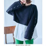 ブラック | 袖ボタンクロップドニット トップス ニット | Growing Rich