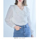 ホワイト | パール付きビッグカラー総レースブラウス レース トップス | Growing Rich