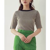 ブラック | 配色リブ5分袖プルオーバー トップス レディース | Growing Rich