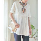 オフホワイト | 切替シフォンプリーツブラウス レディース シャツ | Growing Rich