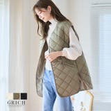 薄キルティングノーカラージレ アウター ジレ | Growing Rich | 詳細画像1