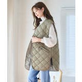 カーキ | 薄キルティングノーカラージレ アウター ジレ | Growing Rich
