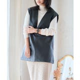 ブラック | Vネックフェイクレザーベスト トップス ベスト | Growing Rich