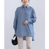 ネイビー | 袖スリット2Wayストライプシャツ トップス シャツ | Growing Rich