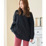 ブラック | 編み地切替ケーブルニット ニット レディース | Growing Rich