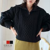 編み地切替ハーフジップケーブルニット ニット レディース | Growing Rich | 詳細画像1 