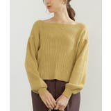 イエロー | ボートネックボリューム袖ニット ニット レディース | Growing Rich