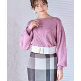 くすみピンク | ボートネックボリューム袖ニット ニット レディース | Growing Rich