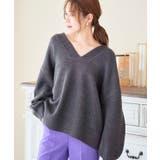 チャコール | 深Vネック天竺ニット ニット レディース | Growing Rich