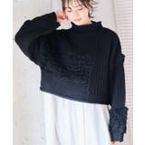 ブラック | 編み地切替ハイネックニット ニット レディース | Growing Rich