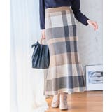 ベージュ | チェック柄マーメイドニットスカート M L | Growing Rich