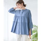 ブルー | バンドカラー ティアード チュニック | Growing Rich