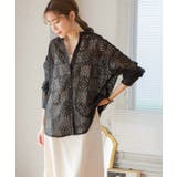 ブラック | バンドカラーレースシャツ レース ブラウス | Growing Rich