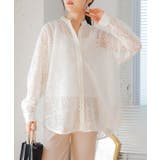 オフホワイト | バンドカラーレースシャツ レース ブラウス | Growing Rich