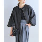 ブラック | ふくれジャガードノーカラージャケット 羽織もの レディース | Growing Rich