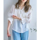 オフホワイト | ボリューム袖シアーブラウス シアー シャツ | Growing Rich