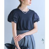ブラック | ボリューム袖タックTシャツ 二の腕カバー トップス | Growing Rich