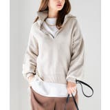 ベージュ | ハーフジップニットプルオーバー ニット レディース | Growing Rich